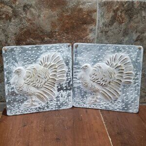 Thanksgiving Decor Embossed Metal Turkey Painted White